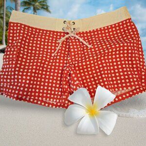 Women's J Crew Shorts Size 10 Red And Off White Polk A Dot Beach 3Pockets EUC